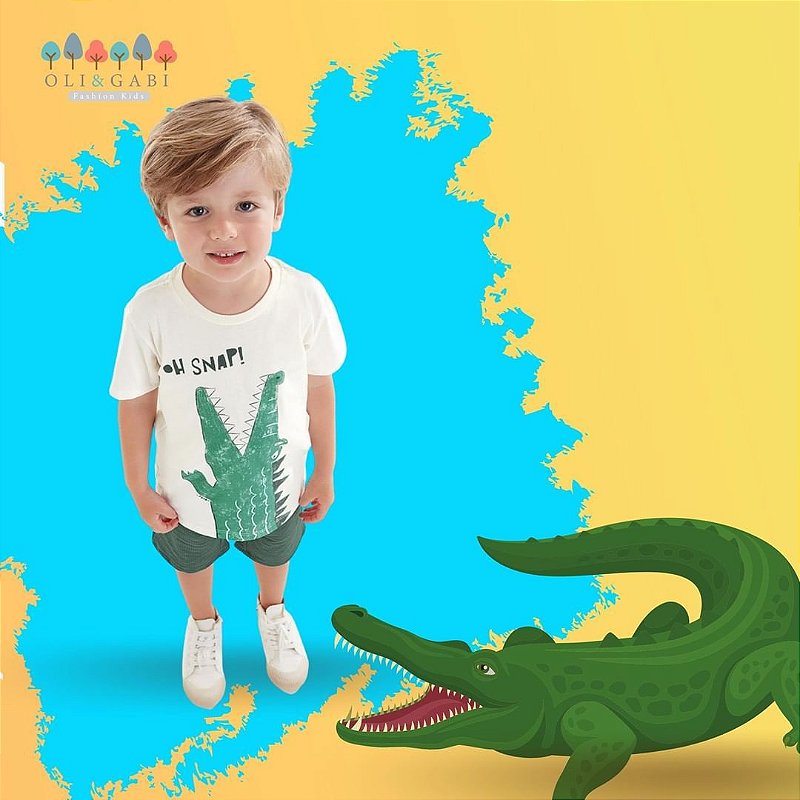 Conjunto Menino Camiseta e Bermuda em Moletom Alligator