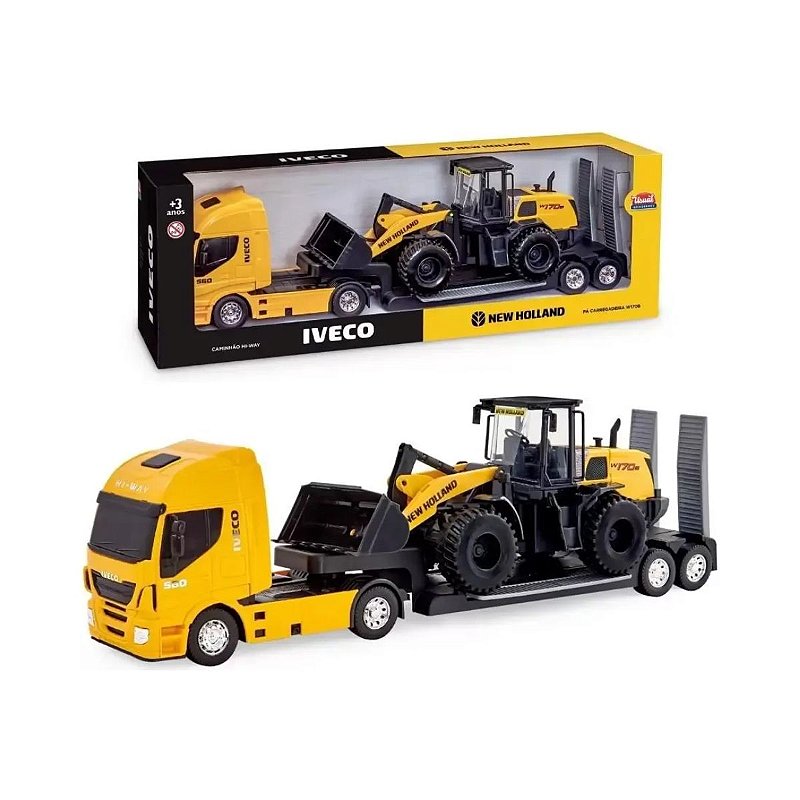 caminhão de plataforma iveco e trator agrícola New Holland (brinquedo)