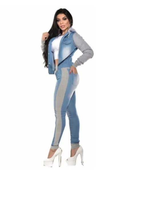 conjunto jeans feminino calça e jaqueta