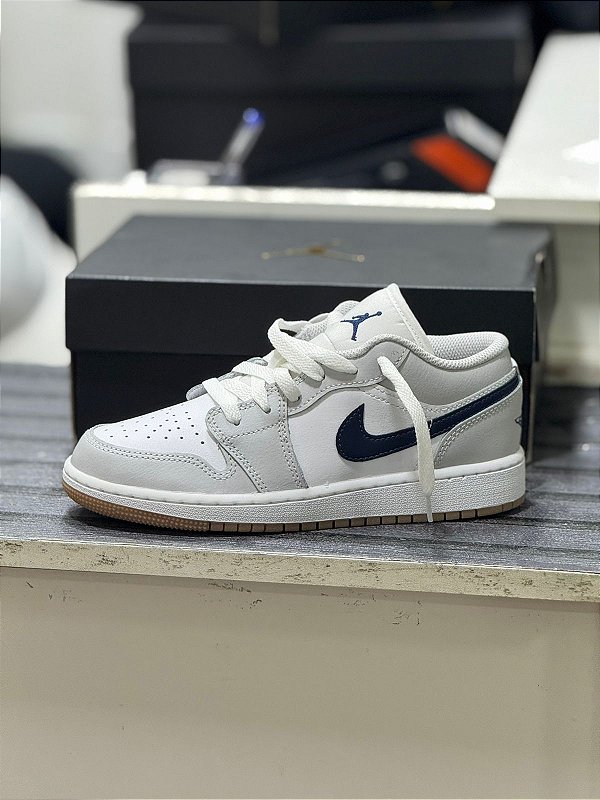 Jordan 1 Low White Neutral Grey Gum Midnight Navy - JNoriginalshop