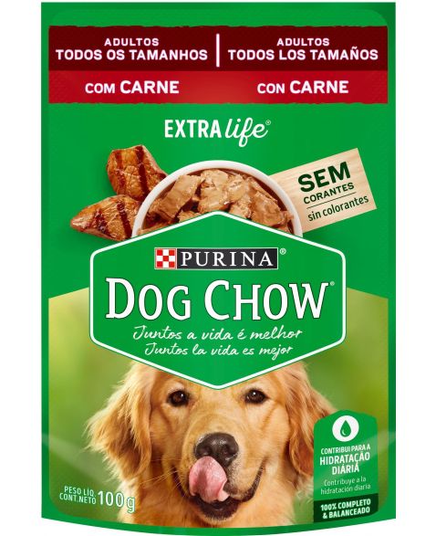 Racao Umida Nestle Purina Dog Chow Sache Carne para Caes Adultos Todos os Tamanhos 100 gramas Multi Patas Pet Shop