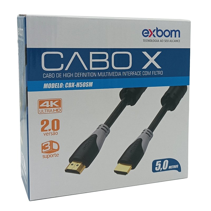 Cabo HDMI 2.0 com Filtro Preto exbom CBX-H50SM - 5 Metros - Mmicros  Soluções Tecnológicas