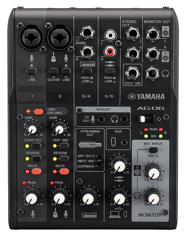 YAMAHA ライブストリーミングミキサー AG06MK2 B Yamaha AG06MK2 PRETA Mesa de Som interface USB 6 canais Live