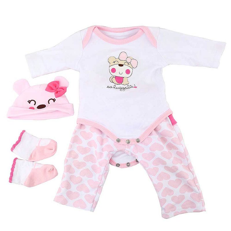 Roupa Para Boneca Bebê Reborn Com Casaco Rosa - Shiny Toys