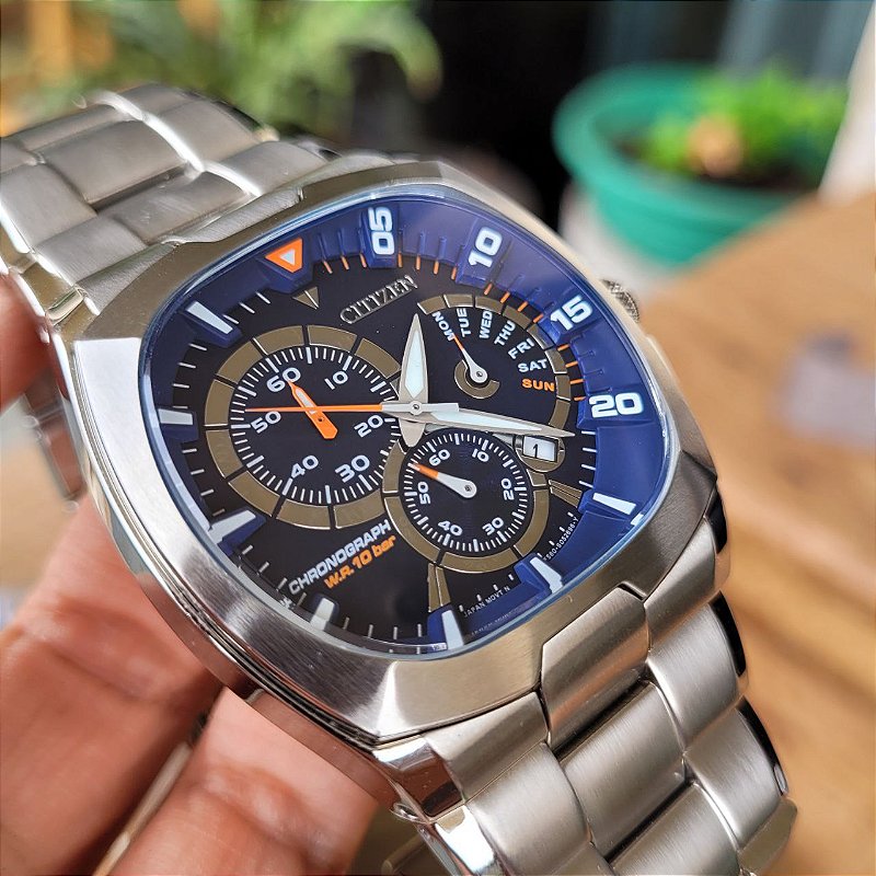 Relogio Citizen Cronógrafo Em Aço Fundo Azul An9000-53m