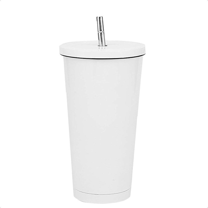 Copo Térmico Com Tampa e Canudo Inox 500ml Para Café Bebidas
