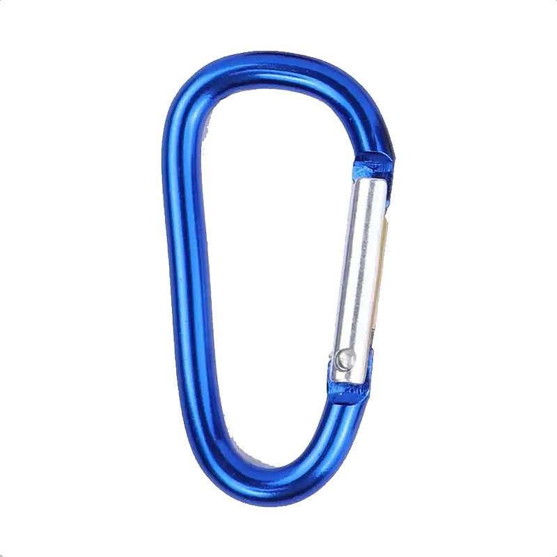 Mosquetão de Aluminio Para Camping Trilha Chaveiro Azul 80mm