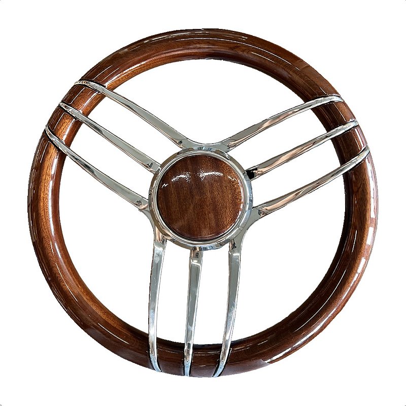 Volante Nautico Para Lanchas Barcos 9 Raios De Madeira Luxo