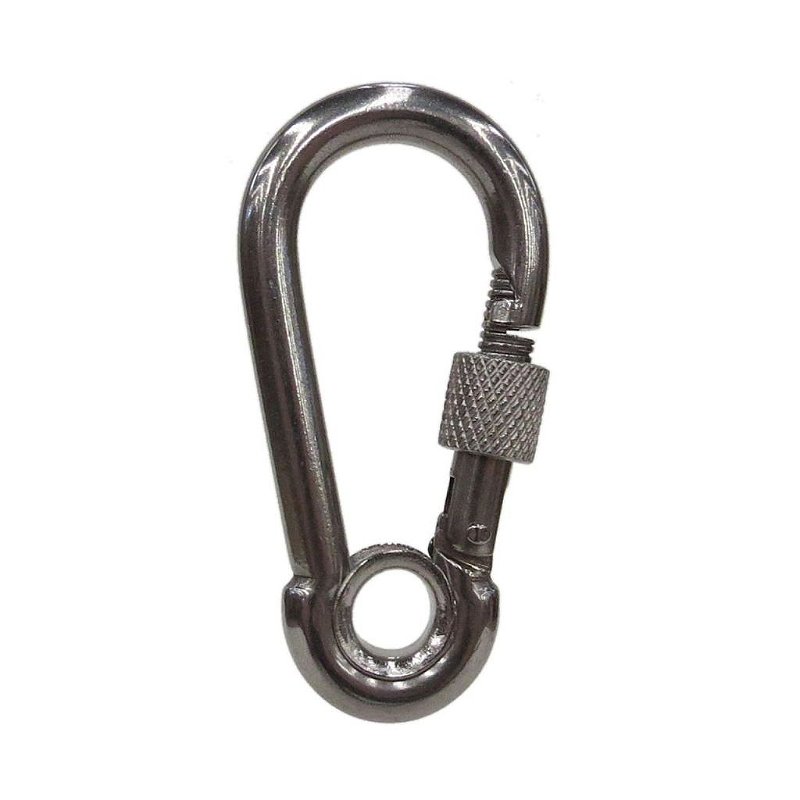 Mosquetão Em Aço Inox 9 Mm Trava Rosca Carga Max 120Kg