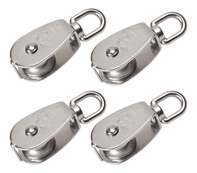 Kit 4 Polia Roldana Moitão M32 Aço Inox Rede Pesca Espinhel
