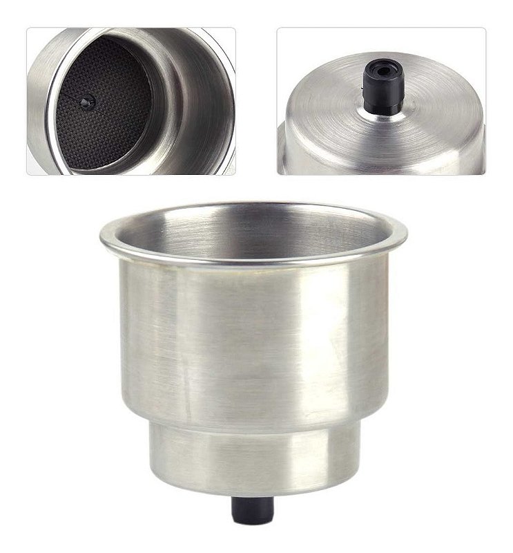 Porta Copos De Embutir Em Aço Inox Grande Com Dreno Lancha