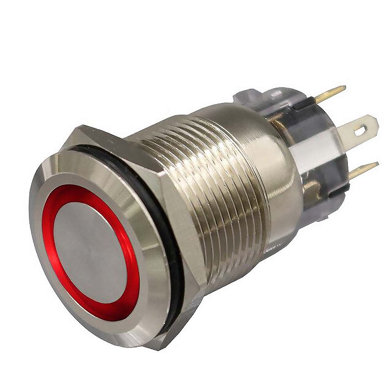 Botão de Buzina momentâneo Em Aço Inox Led Marinizado Lancha