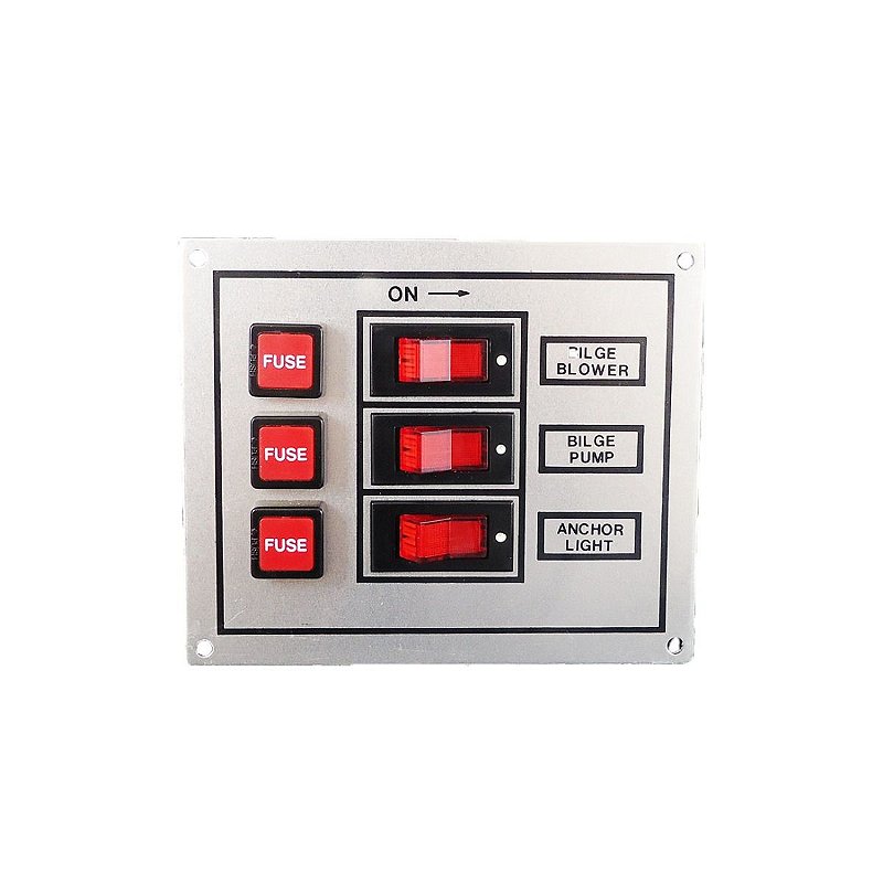 Painel Elétrico Com 3 Botões 12V-24V Led Vermelha Barco