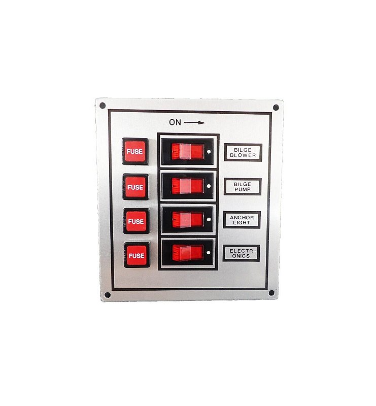 Painel Elétrico Com 4 Botões 12V-24V Led Vermelha Barco