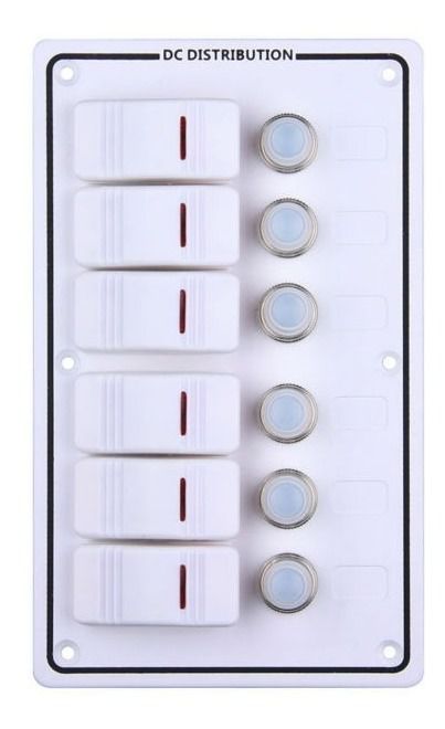 Painel Elétrico De Instrumento 6 Botões Led Vermelho Lancha