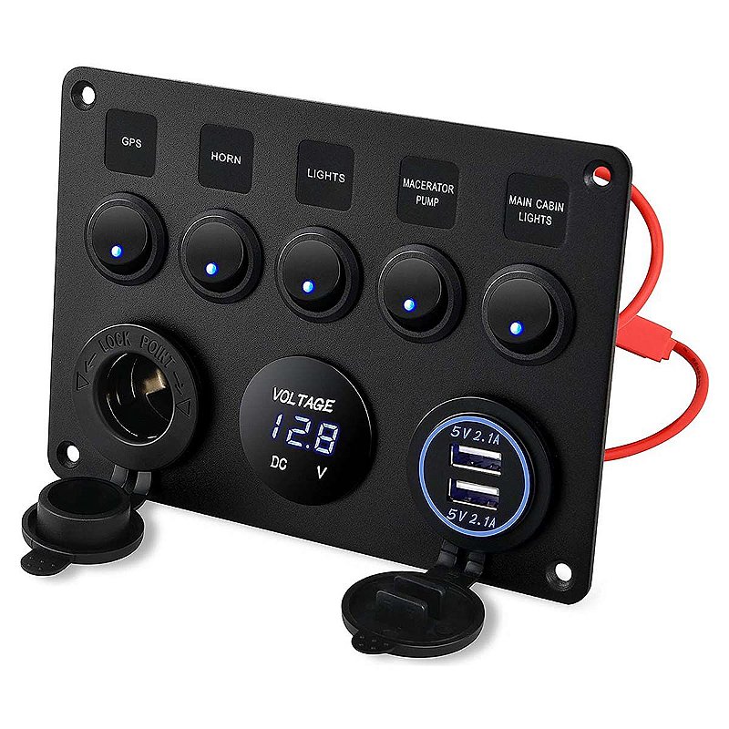 Painel Elétrico 5 Botões Carregador Usb Voltímetro E Tomada