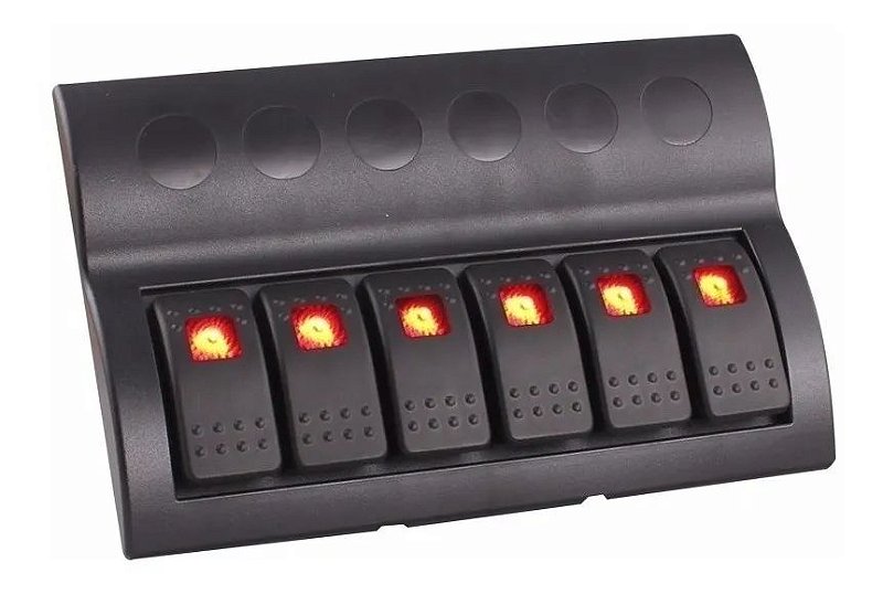 Painel Elétrico De Instrumentos 6 Botões Náutico Com Leds