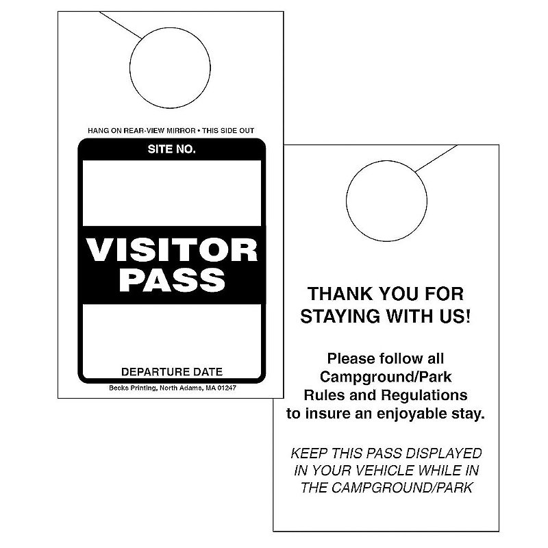 Custom Quote For Custom RV Parking Pass. Mirror Hang Tags With Your Logo