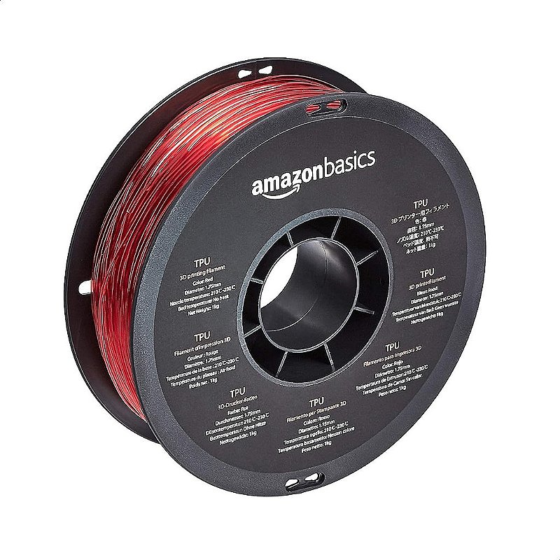 Amazon Basics Filamento de Impressora 3D TPU, 1,75 mm, Vermelho