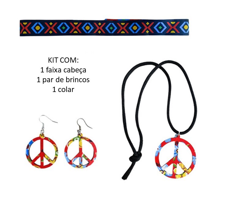 Kit acessórios hippie anos 70 - Fantasia E Folia