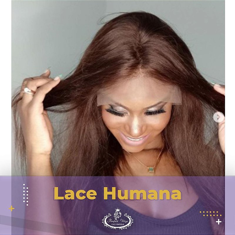 LACE DE CABELO HUMANO 60CM CASTANHO CHOCOLATE COM REFLEXOS - Perfect Wigs