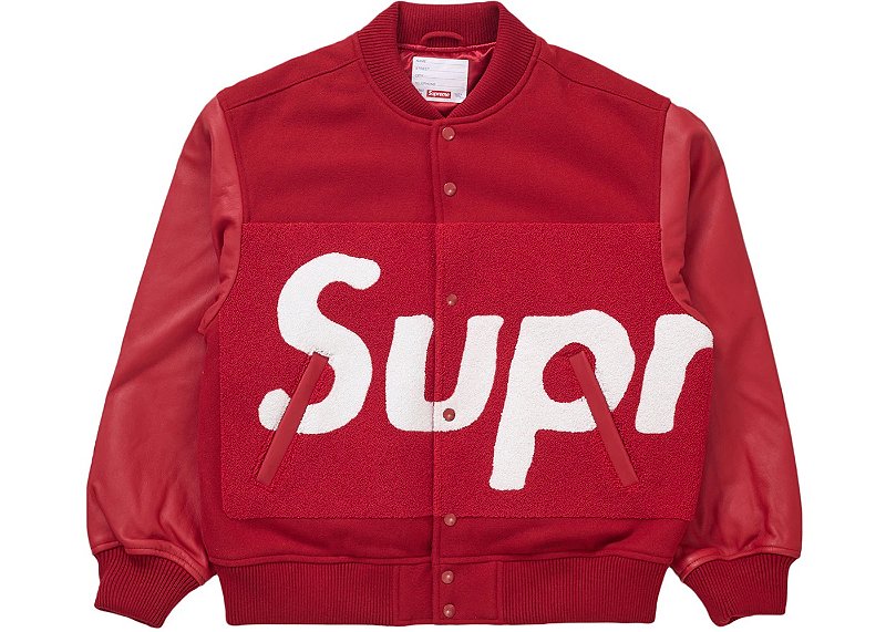 ジャケット・アウター L16AW SupremeContrastStitchTwillPullover Supreme Big Logo Chenille Varsity Jacket Red - Loro - Itens