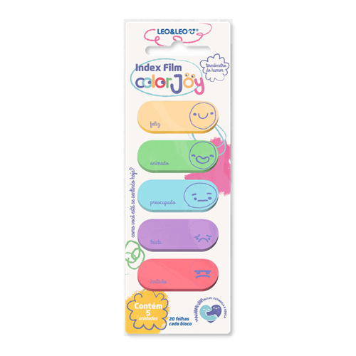 MARCADOR DE PAGINA INDEX FILM COLOR JOY 45X20MM 5 CORES 20 FOLHAS LEO E ...
