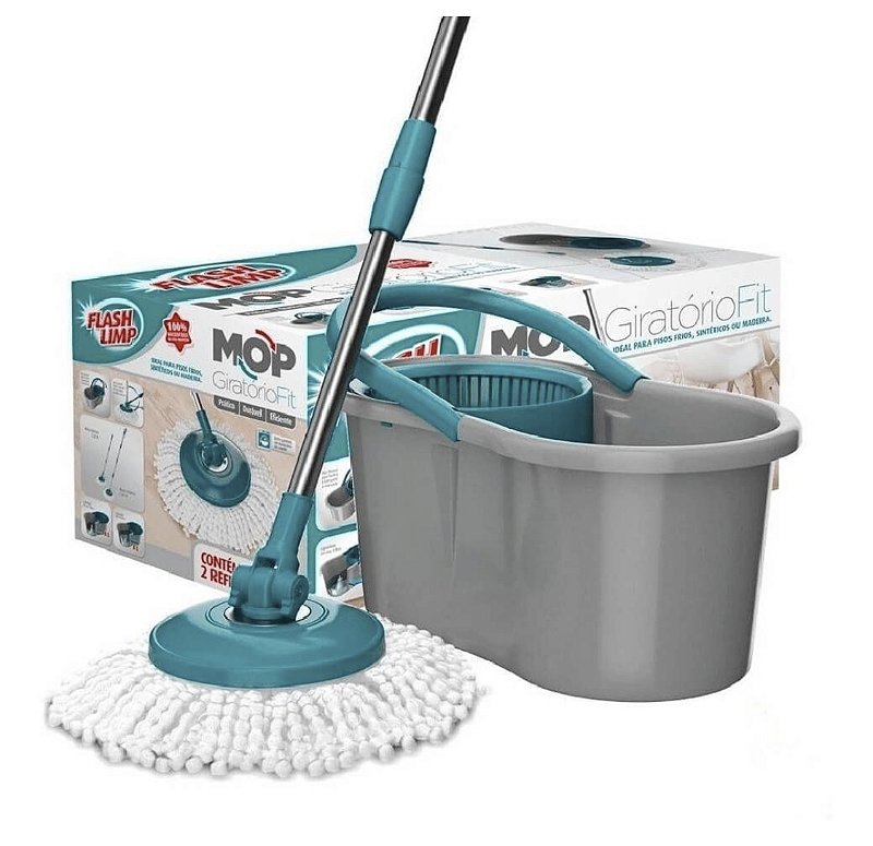 Mop Giratório Com Balde 8 Litros Flashlimp Original Cor Cinza