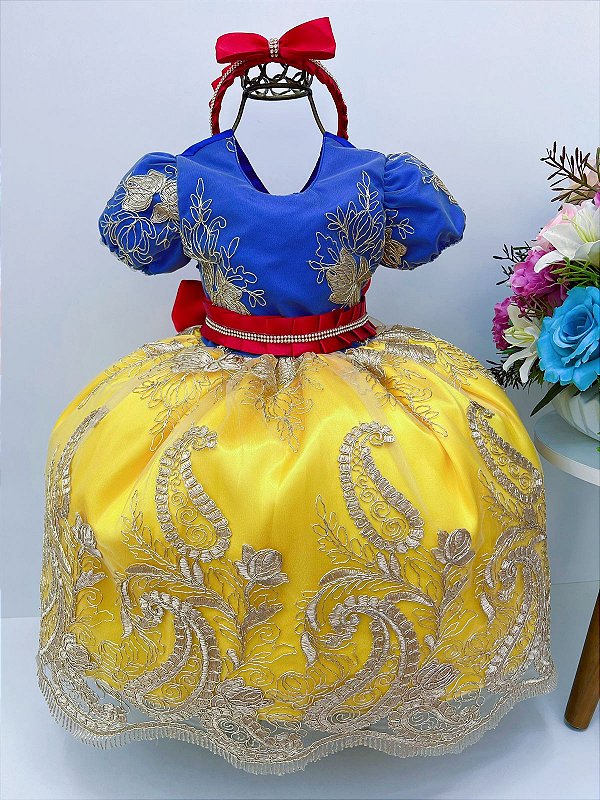 Fantasia Branca de Neve Bebê de Luxo Com Tiara