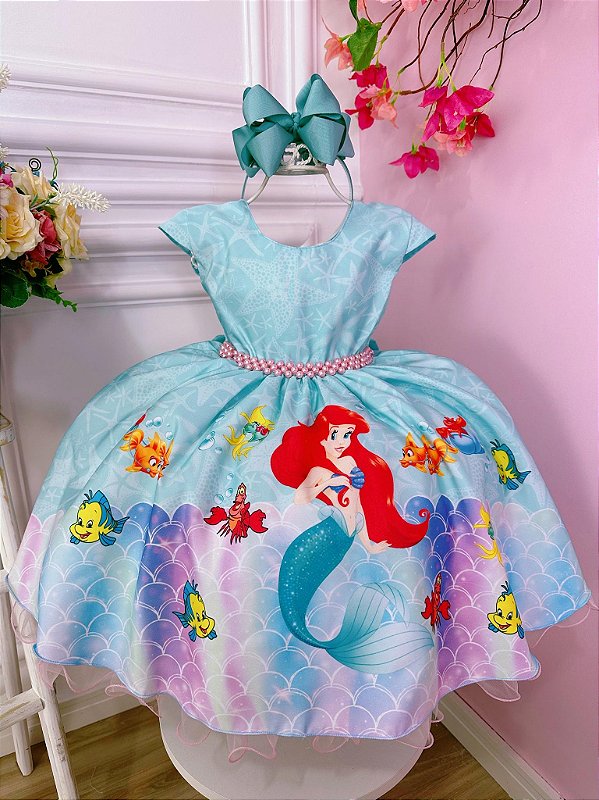 Vestido Fantasia Infantil Princesa Sereia Ariel + Acessórios