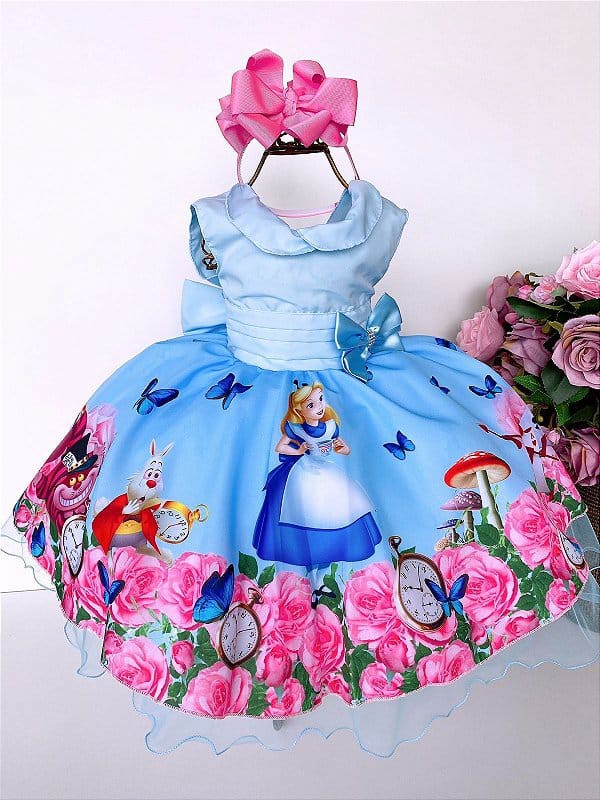 Vestido Infantil Alice no País das Maravilhas Floral Luxo - Fabuloso Ateliê