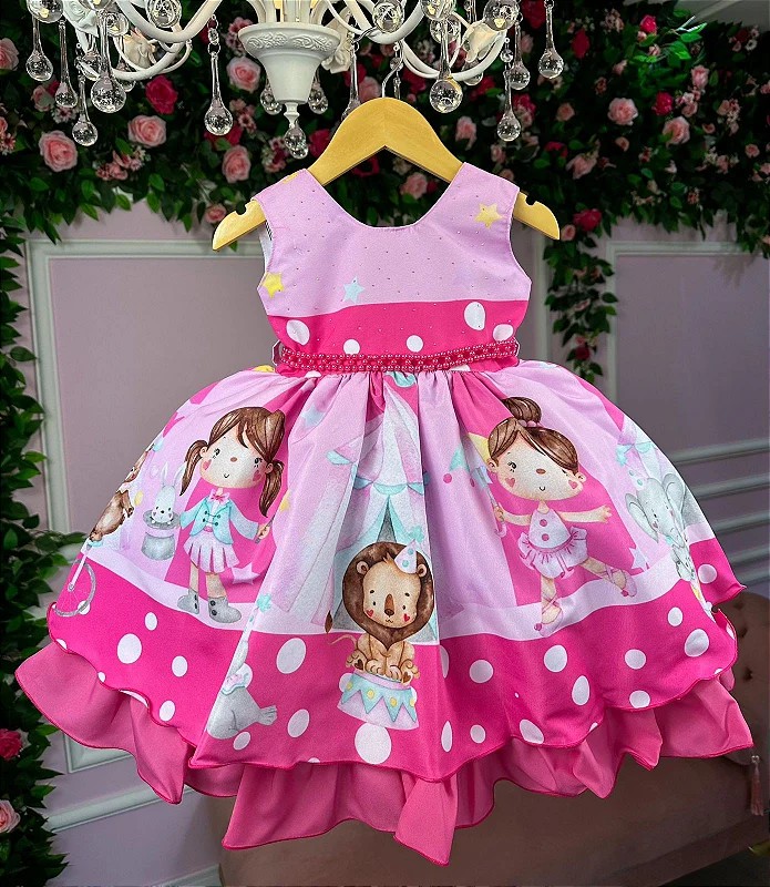 Vestido Infantil Temático Circo Rosa Luxo - Fabuloso Ateliê