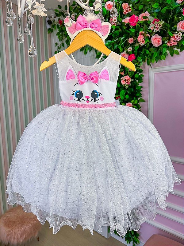 FANTASIA INFANTIL GATINHA MARIE VESTIDO BRANCO GATA LUXO