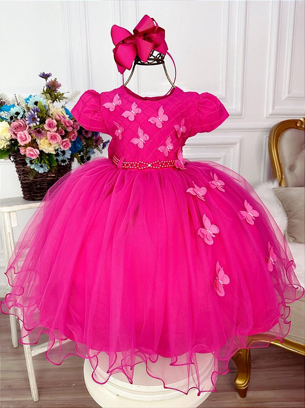 Vestido Infantil Pink Festa Borboletas Luxo - Fabuloso Ateliê