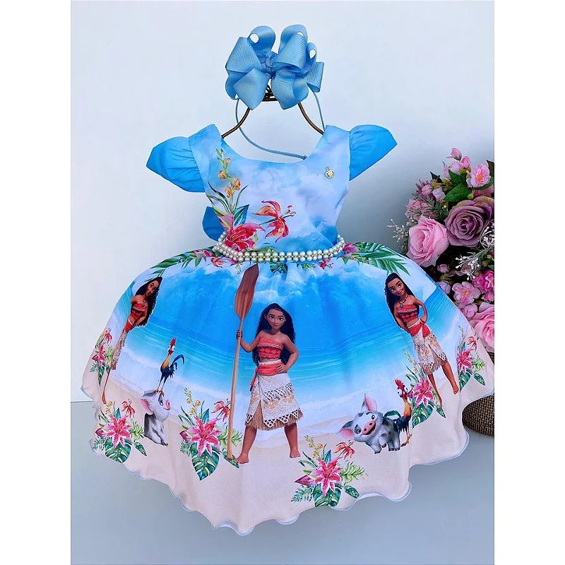 Vestido Moana adulta azul Temático Infantil 1 a 8 anos, Magalu Empresas