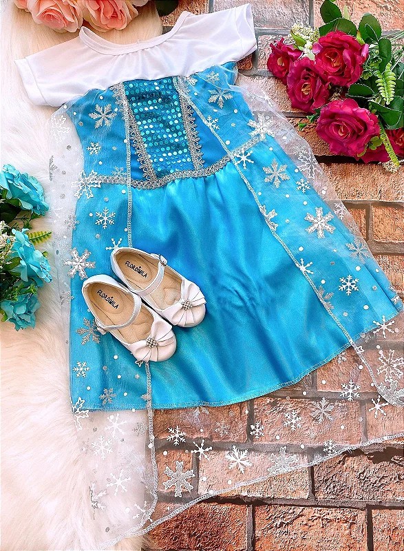 Vestido Frozen Elsa Azul Serenity Infantil Festa Capa