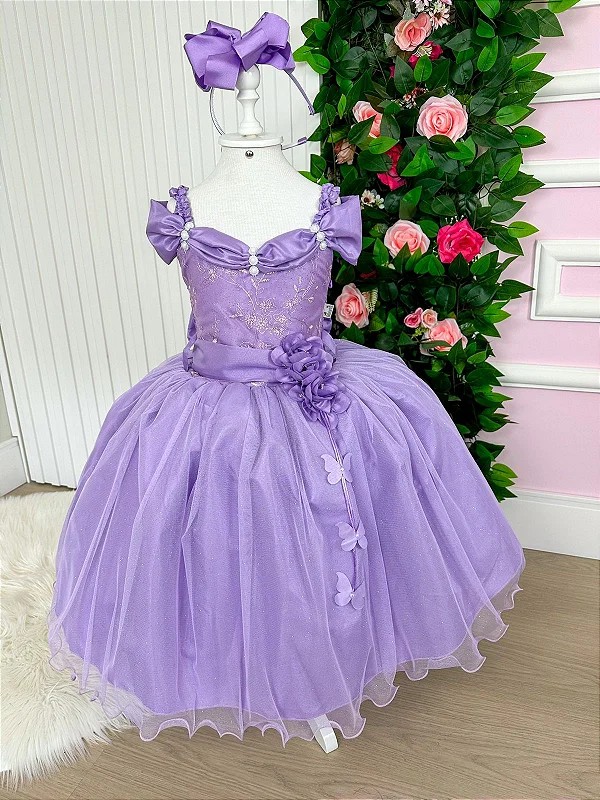 Vestido Infantil Lilás Princesa Sofia Festa Social Luxo