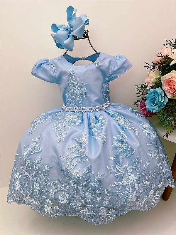 Vestido Infantil Realeza Azul Bebê Renda Luxo - Fabuloso Ateliê Vestido Infantil Realeza Azul Bebê Renda Luxo - Fabuloso Ateliê