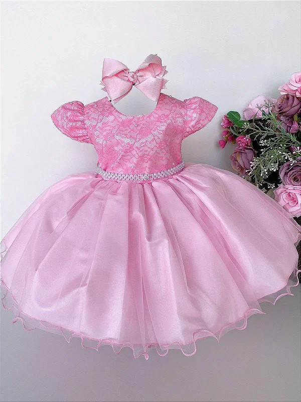 Vestido Infantil Rosa Bebê Renda - Fabuloso Ateliê