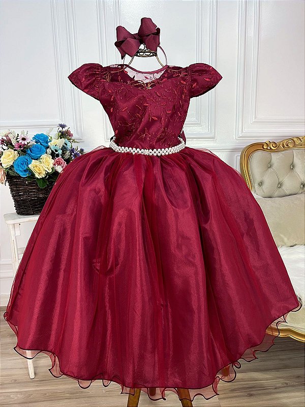 Vestido infantil Vermelho Daminha de Casamento Princesa - Vermelho