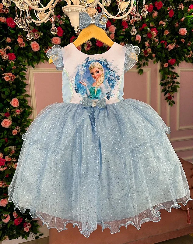 Vestido Infantil Frozen Aplique Luxo - Fabuloso Ateliê