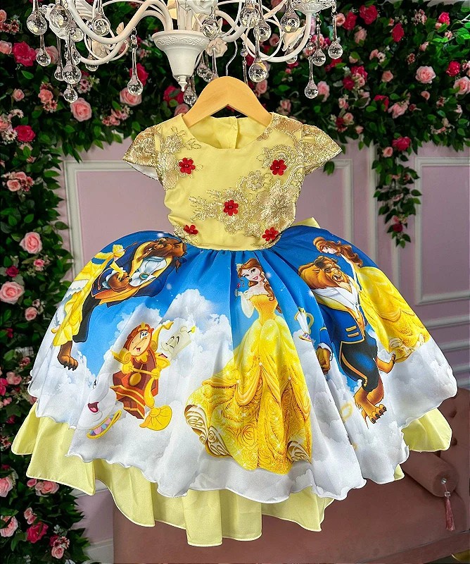 Vestido Infantil Temático a Bela e a Fera Luxo - Fabuloso Ateliê