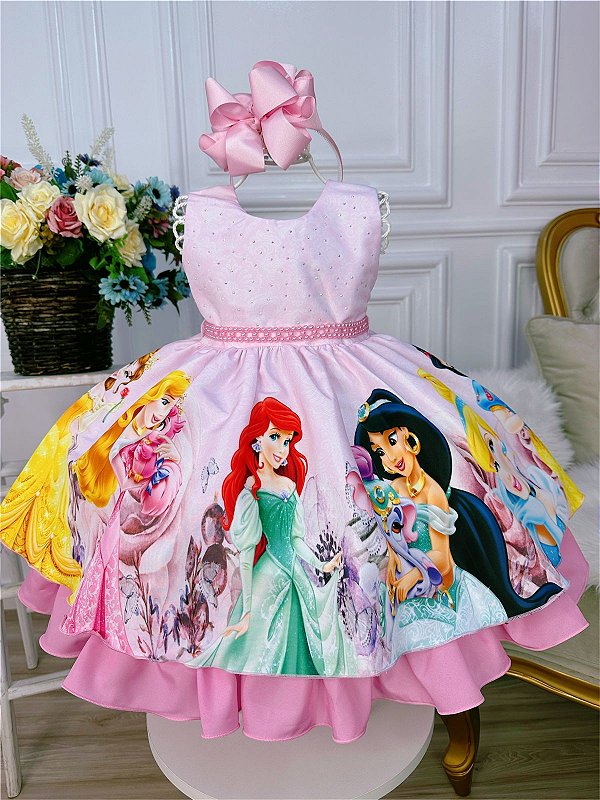 Vestido Infantil Frozen Azul C/ Cinto Pérolas Luxo Princesas