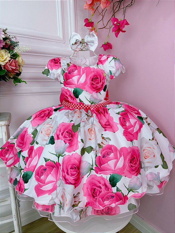 Vestido Infantil Barbie Rosa Aplique Laço - Fabuloso Ateliê