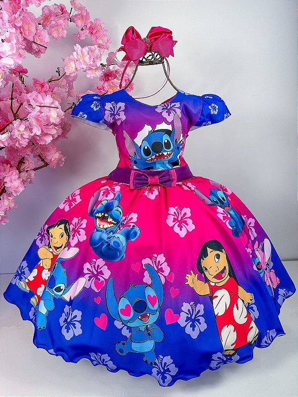 Vestido Infantil Temáticos Luxo Stitch - Fabuloso Ateliê