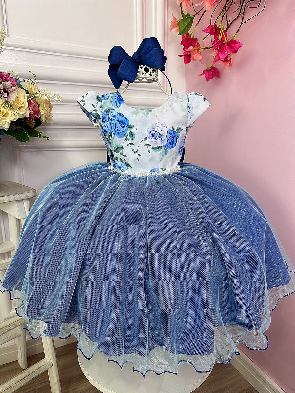 Vestido Infantil Princesa Luxo Azul Royal