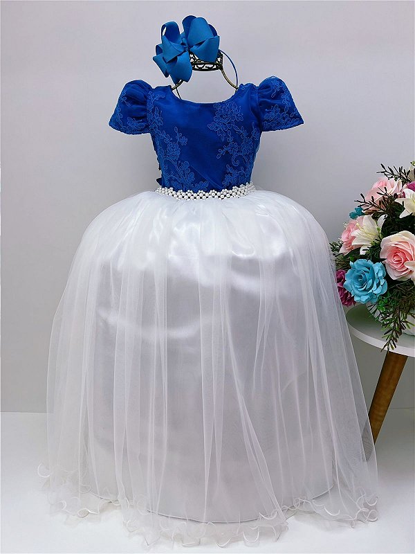 Vestido Infantil Azul Royal e OFF Damas Honra Casamento - Fabuloso Ateliê