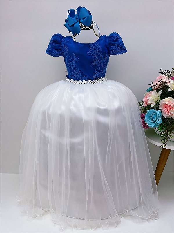 Vestido Infantil Dama Honra Azul Royal Casamento Renda - Rosa