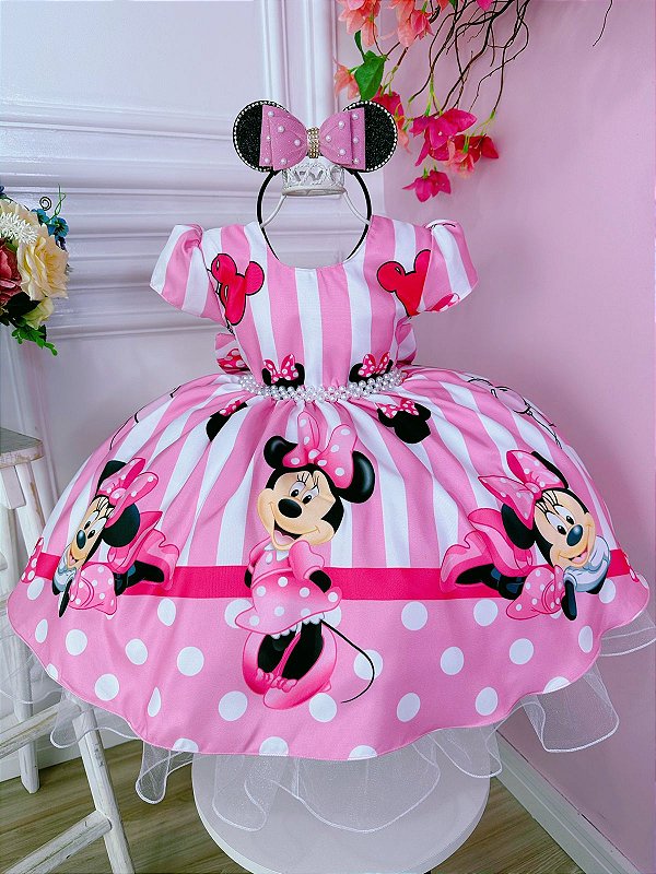 Vestido Infantil Princesa Tematico Minnie Rosa - Roupa Infantil