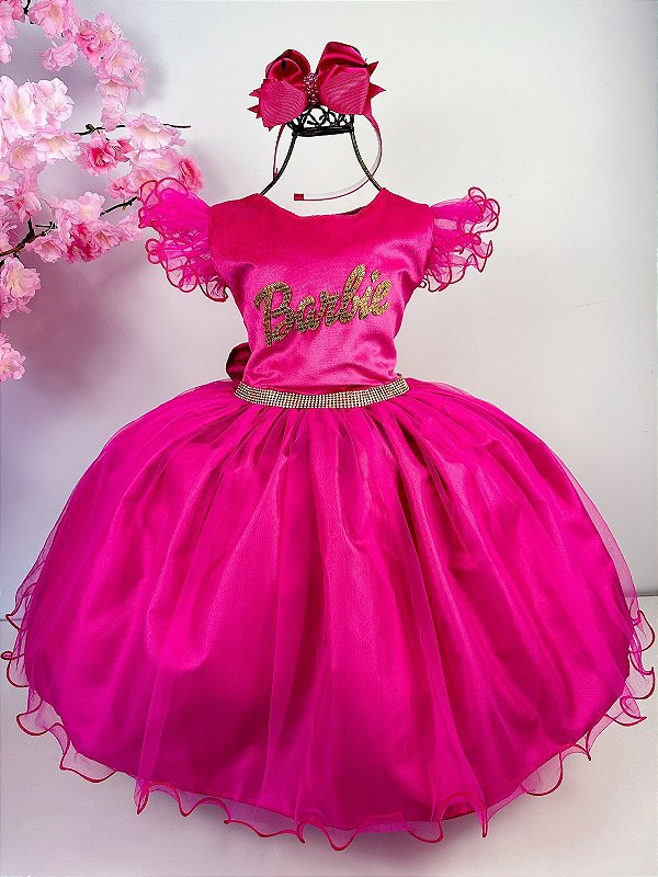 Vestido Barbie Pink Babado Princesa Belli Temático - Fabuloso Ateliê